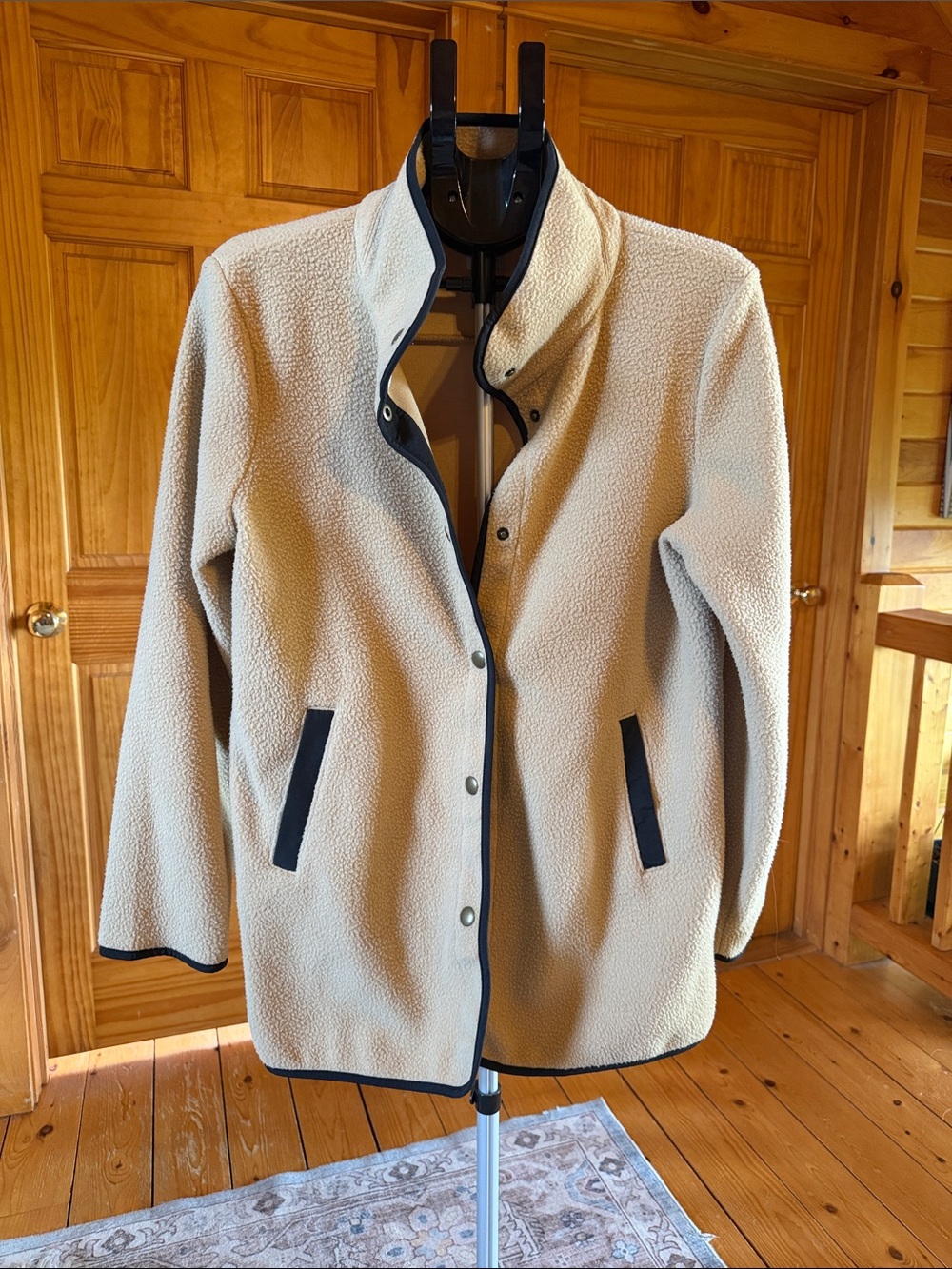 J. Crew Cream Teddy Fleece Jacket with Black Trim